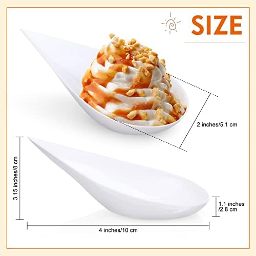 300 Pcs 4 in Plastic Appetizer Spoon Tear Drop Tasting Spoon, White in 2 inches wide, 4 inches long and 0.5 inch, alternate
