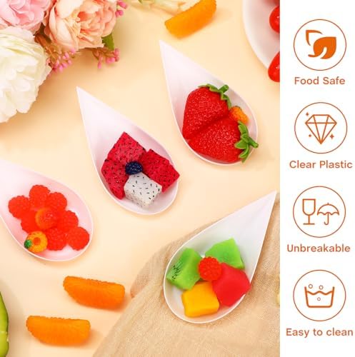 300 Pcs 4 in Plastic Appetizer Spoon Tear Drop Tasting Spoon, White in 2 inches wide, 4 inches long and 0.5 inch, alternate