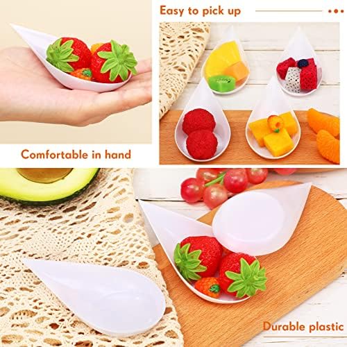 300 Pcs 4 in Plastic Appetizer Spoon Tear Drop Tasting Spoon, White in 2 inches wide, 4 inches long and 0.5 inch, alternate