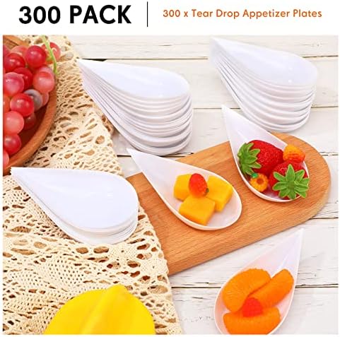 300 Pcs 4 in Plastic Appetizer Spoon Tear Drop Tasting Spoon, White in 2 inches wide, 4 inches long and 0.5 inch, alternate