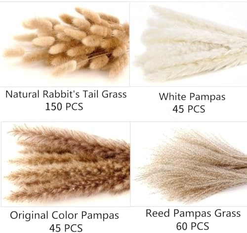 300 PCS Dried Flower Bouquet - Pampas Grass, Floral Decor for Home, Wedding, and Boho Style | Perfect for Vases, alternate
