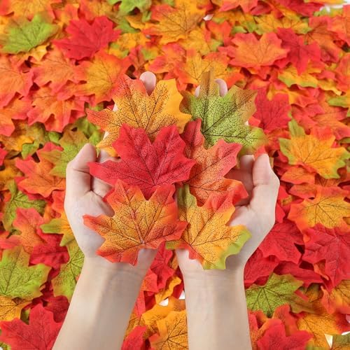 300 Pieces Artificial Fall Maple Leaves Large Artificial Autumn Leaf Leaves Maple Leaf for Auturmn Wedding