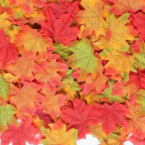 300 Pieces Artificial Fall Maple Leaves Large Artificial Autumn Leaf Leaves Maple Leaf for Auturmn Wedding, alternate view 4