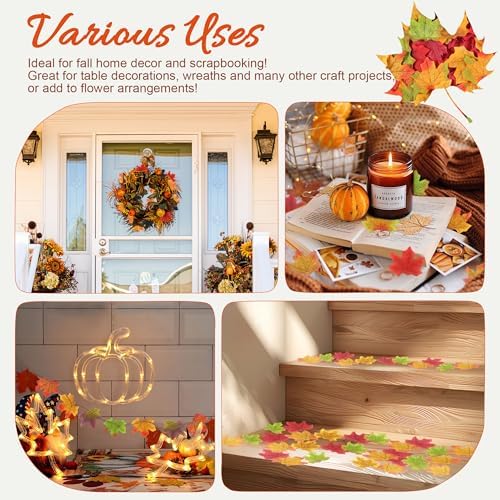300 Pieces Artificial Fall Maple Leaves Large Artificial Autumn Leaf Leaves Maple Leaf for Auturmn Wedding, alternate view 5