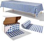 300FT x 54IN Blue & White Checkered Tablecloth Roll with Slide Cutter Box in Blue and White Checkered
