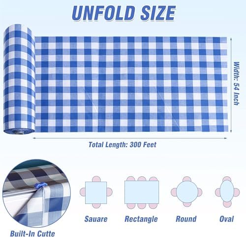 300FT x 54IN Blue & White Checkered Tablecloth Roll with Slide Cutter Box in Blue and White Checkered, alternate view 2