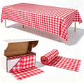 300FT x 54IN Red & White Checkered Tablecloth Roll with Slide Cutter Box in Red and White Checkered