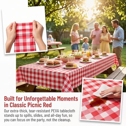 300FT x 54IN Red & White Checkered Tablecloth Roll with Slide Cutter Box in Red and White Checkered, alternate view 5