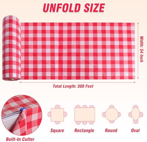 300FT x 54IN Red & White Checkered Tablecloth Roll with Slide Cutter Box in Red and White Checkered, alternate view 7