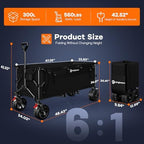 300L Collapsible Beach Wagon Cart with Big Wheels, 560lbs, Black in Black, alternate view 2