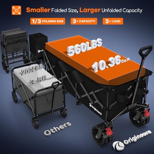 300L Collapsible Beach Wagon Cart with Big Wheels, 560lbs, Black in Black, alternate view 3