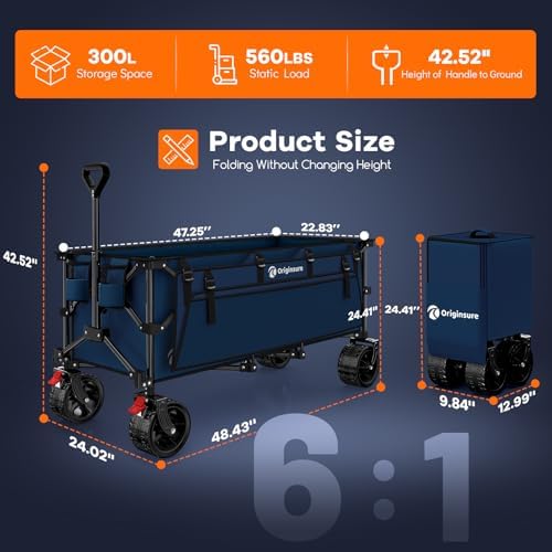 300L Collapsible Beach Wagon Cart with Big Wheels, 560lbs, Blue in Blue, alternate view 2