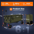 300L Collapsible Beach Wagon Cart with Big Wheels, 560lbs, Green in Green, alternate view 2