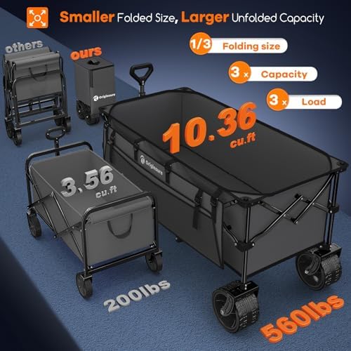 300L Collapsible Beach Wagon Cart with Big Wheels, 560lbs, Grey in Grey, alternate view 3