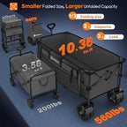 300L Collapsible Beach Wagon Cart with Big Wheels, 560lbs, Grey in Grey, alternate view 3