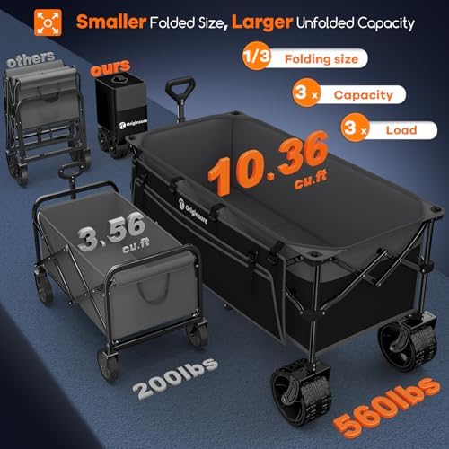 300L Foldable Beach Wagon Cart with Big Wheels,560lbs, Grey&Black, alternate view 3