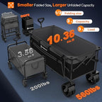 300L Foldable Beach Wagon Cart with Big Wheels,560lbs, Grey&Black, alternate view 3