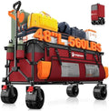 300L Foldable Beach Wagon Cart with Big Wheels, 560lbs, Grey&Red