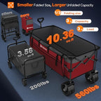 300L Foldable Beach Wagon Cart with Big Wheels, 560lbs, Grey&Red, alternate view 3
