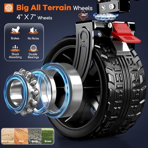 300L Foldable Beach Wagon Cart with Big Wheels, 560lbs, Grey&Red, alternate view 6