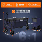 300L Foldable Beach Wagon Cart with Big Wheels, 560lbs, Purple, alternate view 2