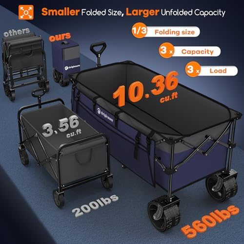 300L Foldable Beach Wagon Cart with Big Wheels, 560lbs, Purple, alternate view 3