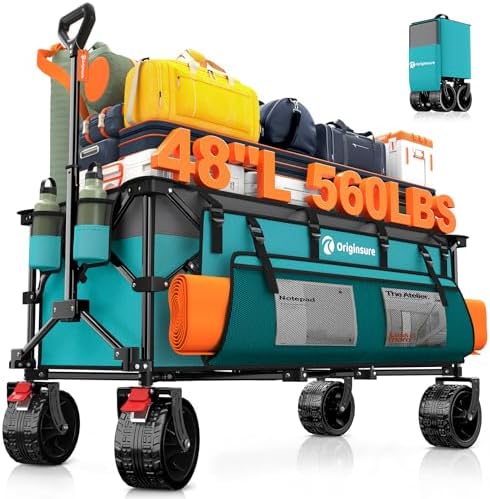 300L Foldable Beach Wagon Cart with Big Wheels,560lbs, Turquoise