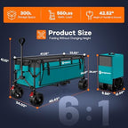 300L Foldable Beach Wagon Cart with Big Wheels,560lbs, Turquoise, alternate view 2