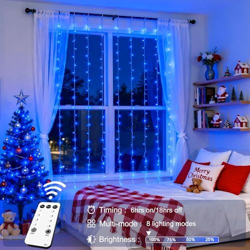 300LED Blue Curtain Lights, 9.8x9.8ft String Lights Indoor Outdoor in 9.8x9.8ft, alternate view 2