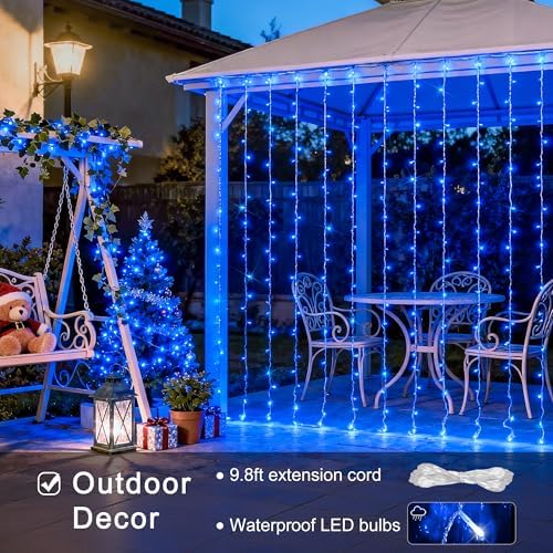 300LED Blue Curtain Lights, 9.8x9.8ft String Lights Indoor Outdoor in 9.8x9.8ft, alternate view 3