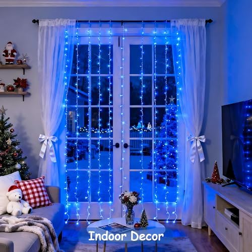 300LED Blue Curtain Lights, 9.8x9.8ft String Lights Indoor Outdoor in 9.8x9.8ft, alternate view 4