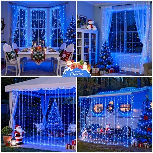 300LED Blue Curtain Lights, 9.8x9.8ft String Lights Indoor Outdoor in 9.8x9.8ft, alternate view 5