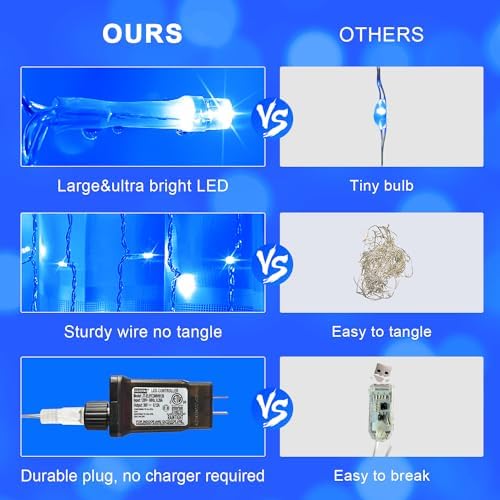 300LED Blue Curtain Lights, 9.8x9.8ft String Lights Indoor Outdoor in 9.8x9.8ft, alternate view 6