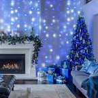 300LED Christmas Curtain Lights Plug in, Blue and White, 9.8x9.8ft in 9.8x9.8ft, alternate view 2