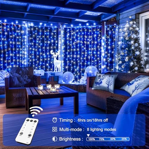 300LED Christmas Curtain Lights Plug in, Blue and White, 9.8x9.8ft in 9.8x9.8ft, alternate view 4