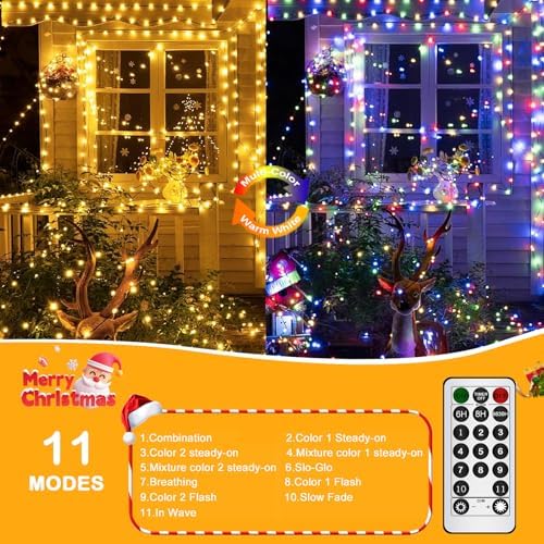 300LED Christmas Tree Lights Fairy String Light 99FT Green Copper Wire Warm White and Multicolor Dimmable with, alternate