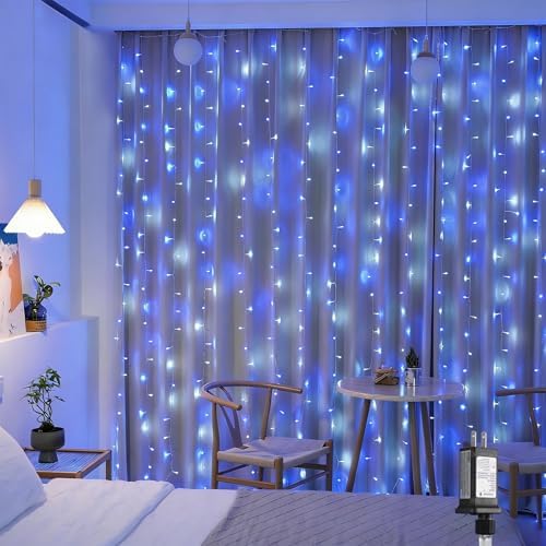 300LED Curtain Lights Blue and White