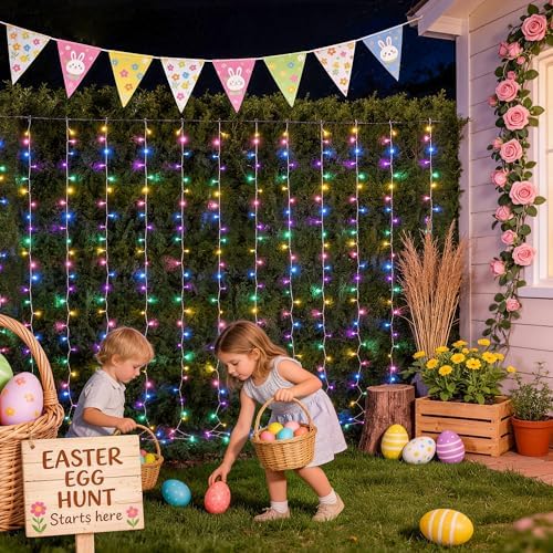 300LED Curtain Lights for Easter Decor, 9.8x9.8ft, Pastel in 9.8x9.8ft, alternate view 2