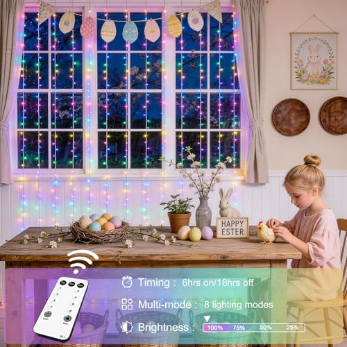 300LED Curtain Lights for Easter Decor, 9.8x9.8ft, Pastel in 9.8x9.8ft, alternate view 5