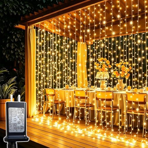 300LED Curtain Lights Plug in Curtain Fairy Lights for Bedroom in Warm White