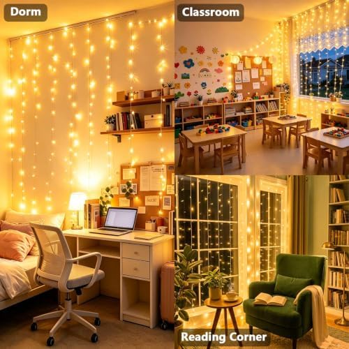 300LED Curtain Lights Plug in Curtain Fairy Lights for Bedroom in Warm White, alternate view 2