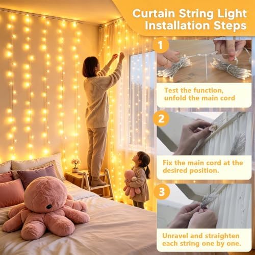 300LED Curtain Lights Plug in Curtain Fairy Lights for Bedroom in Warm White, alternate view 7