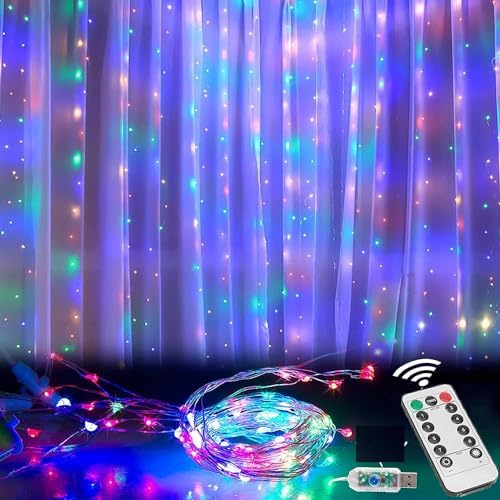 300Led Cuttable Curtain String Lights 10x10ft with Remote Window Lights for Bedroom Wedding Party Festive Season