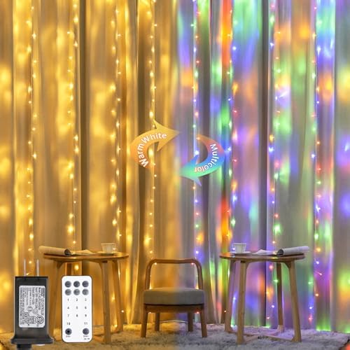300LED Dual Color Changing Curtain Lights, Plug in, 9.8 x 9.8ft in 9.8 x 9.8ft