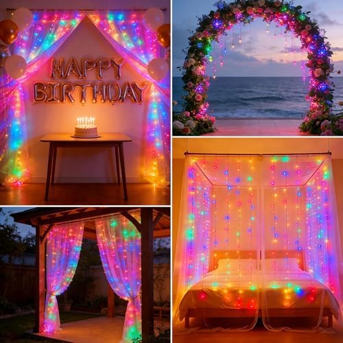 300LED Fairy Curtain Lights 9.8ft x 9.8ft LED Dimmable Twinkle Lights, alternate view 6