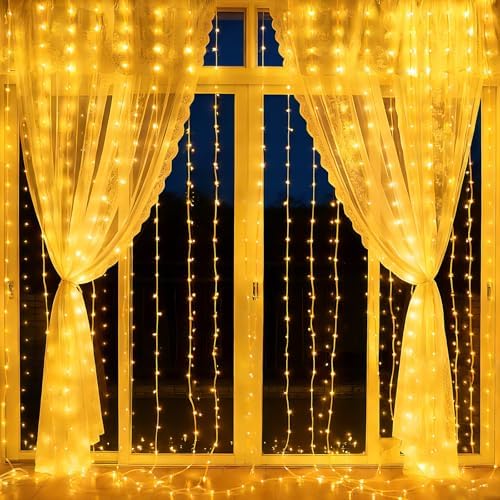 300LED Fairy Curtain Lights 9.8ft x 9.8ft LED Dimmable Twinkle Lights with Remote and Timer USB Plug in 8 Modes, alternate