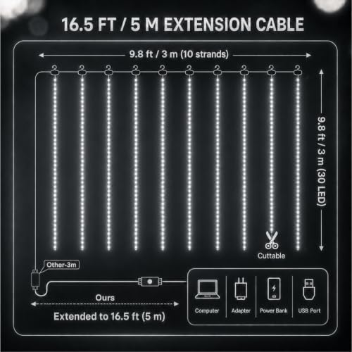 300LED Fairy Curtain Lights, 9.8x9.8Ft USB, Remote, Tangle-Free in 9.8x9.8Ft in White, alternate view 4