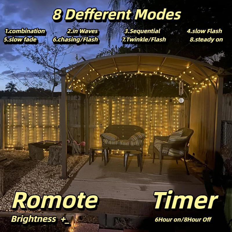 300LED Fairy Curtain Lights, 9.8x9.8Ft Warm White USB Plug in 8 Modes & Timer Christmas String Hanging Lights, alternate view