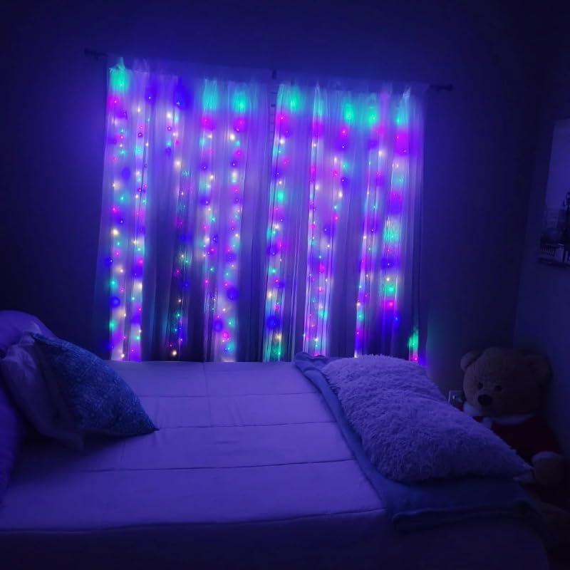 300LED Fairy Curtain Lights, 9.8x9.8Ft Warm White USB Plug in 8 Modes & Timer Christmas String Hanging Lights, alternate view
