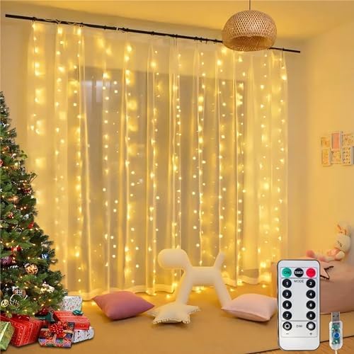 300Led Fairy Curtain String Lights 10x10ft with Remote Window Lights for Bedroom Wedding Party Festive Season